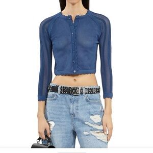 NWT $245 The Kooples Stylish Blue Mesh cardigan